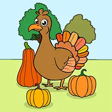 Turkey With Pumpkins Coloring Page