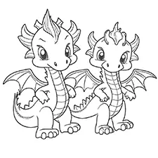 Two Baby Dragons Coloring Page