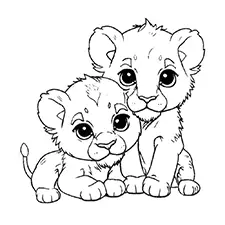 Two Baby Lions Coloring Page