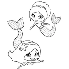 Two Beautiful Mermaids Coloring Page Black & White