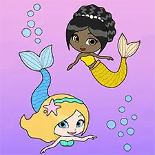 Two Beautiful Mermaids Coloring Page