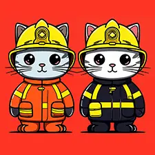 Two Cute Cat Firemen Coloring Page