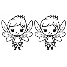 Two Cute Easy Fairies Coloring Page Black & White