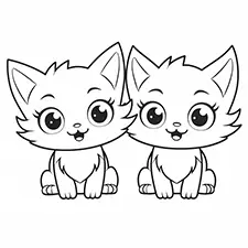 Two Cute Kittens Coloring Sheet Black & White