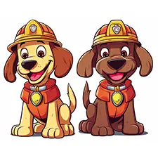 Two Cute Puppy Firemen Coloring Page