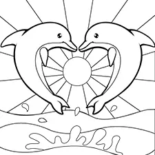 Two Dolphins With Heart Shape Coloring Page Black & White
