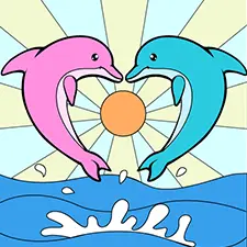 Two Dolphins With Heart Shape Coloring Page