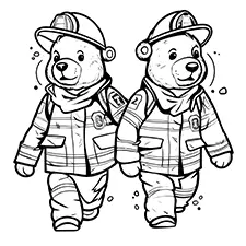 Two Firemen Bears Coloring Page Black & White