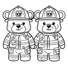 Two Fireman Bears Coloring Sheet Black & White