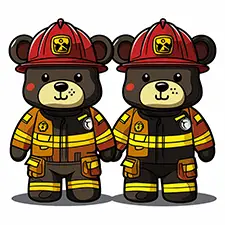 Two Fireman Bears Coloring Sheet