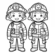 Two Firemen Coloring Page Black & White