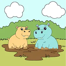 Two Hippos In Mud Coloring Page Color