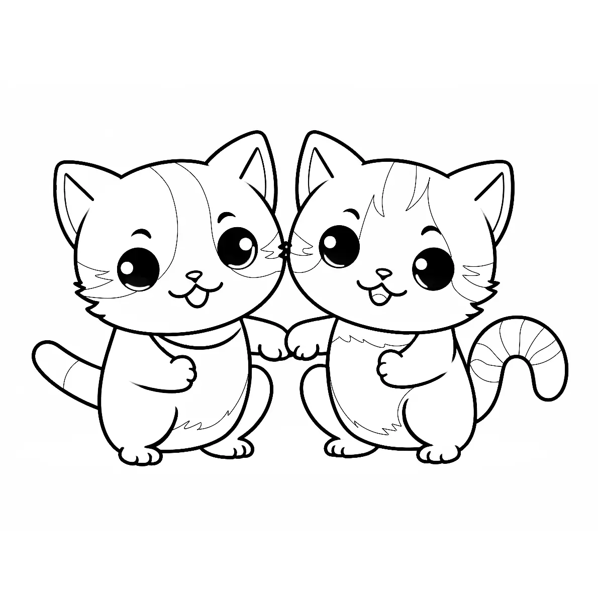 Two Kitties Coloring Page Black & White