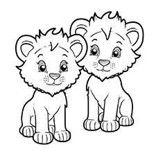 Two Lion Cubs Coloring Page