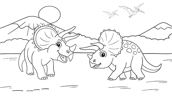 Two Male Triceratops Fighting Coloring Page
