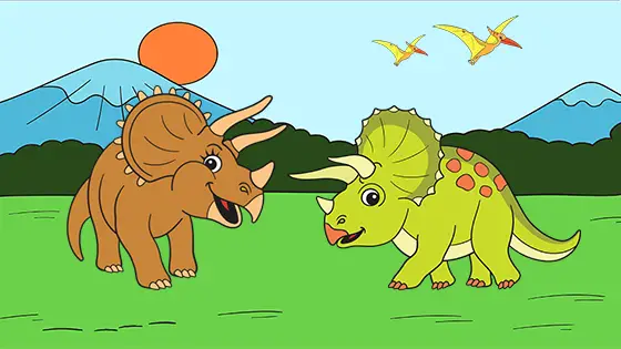 Two Male Triceratops Fighting Coloring Page