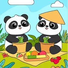 Two Pandas Having A Picnic Coloring Page