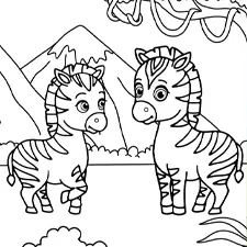 Two Zebras In A Field Coloring Page Black & White