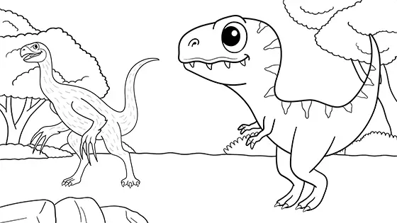 Therizinosaurus Chased By A Tyrannosaurus Coloring Page