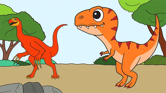 Tyrannosaurus Chasing Therizinosaurus Coloring Page Color