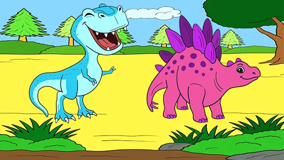 Tyrannosaurus Rex Chasing Stegosaurus Coloring Page
