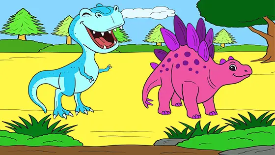 Stegosaurus Running From Tyrannosaurus Rex Coloring Page