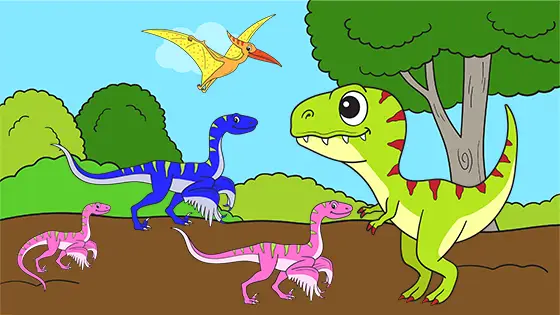 Group of Velociraptors Fighting T-Rex Coloring Page Color