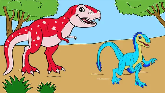 Velociraptor Running From Tyrannosaurus Rex Coloring Page Color