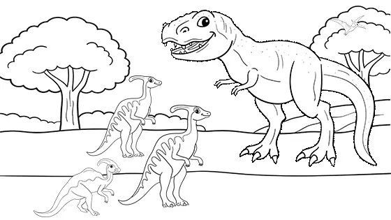 Tyrannosaurus Rex vs Parasaurolophus Coloring Page Black & White