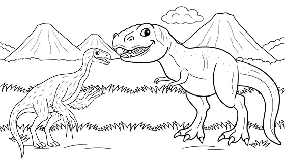 Tyrannosaurus Rex vs Therizinosaurus Coloring Page Black & White