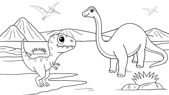 Diplodocus vs T-Rex Coloring Page Black & White