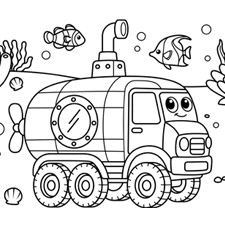 Underwater Truck Coloring Page