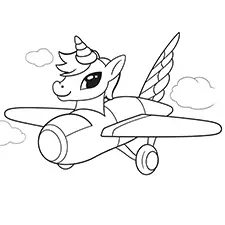 Unicorn Airplane Pilot Coloring Page Black & White