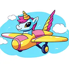 Unicorn Airplane Pilot Coloring Page Color
