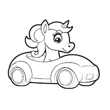 Unicorn Driving Car Coloring Page Black & White