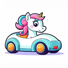 Unicorn Driving Car Coloring Page