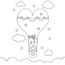 Unicorn In A Hot Air Balloon Coloring Page Black & White