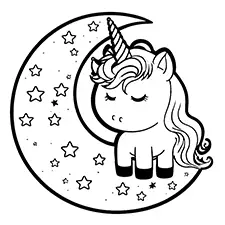 Unicorn Sitting on Moon Coloring Page