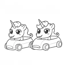 Unicorns Driving Cars Coloring Page Black & White