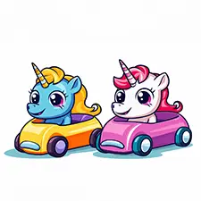 Unicorns Driving Cars Coloring Page