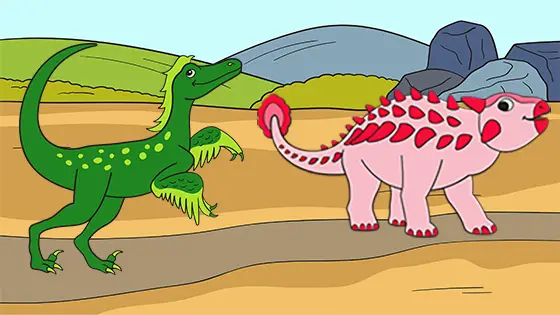 Velociraptor Hunting Baby Ankylosaurus Coloring Page Color