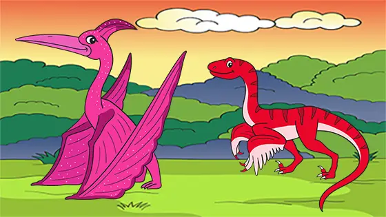 Velociraptor Hunting Sitting Pterodactyl Coloring Page