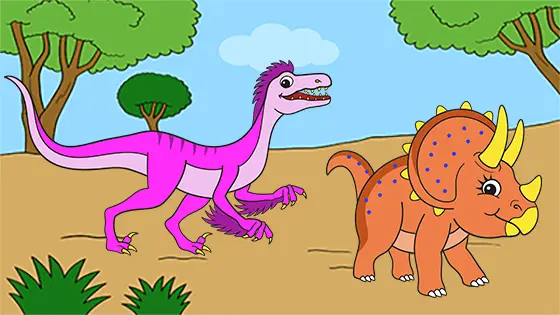 Velociraptor Hunting Small Triceratops Coloring Page Color