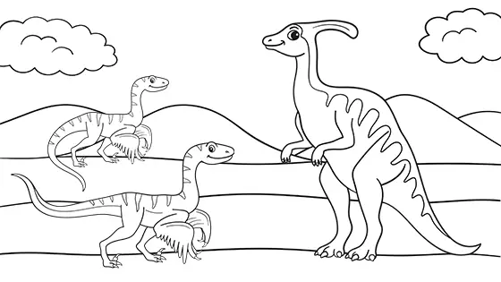 Velociraptor vs Parasaurolophus Coloring Page