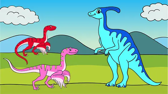 Parasaurolophus vs Velociraptors Coloring Page Color