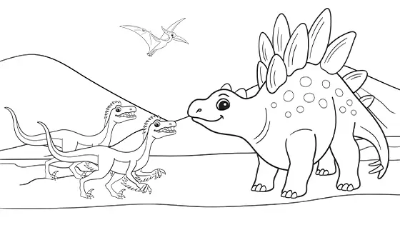 Velociraptor vs Stegosaurus Coloring Page Black & White