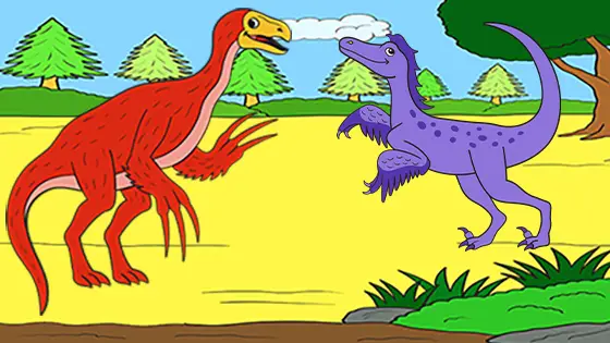 Therizinosaurus vs. Velociraptor Coloring Page