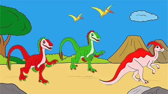 Velociraptors Hunting Baby Parasaurolophus Coloring Page Color