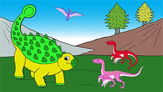 Ankylosaurus vs Velociraptors Coloring Page Color