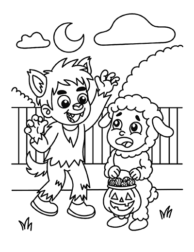 Warewolf and Lamb Coloring Page